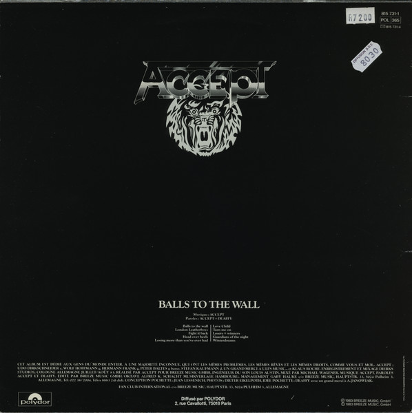 Accept - Balls To The Wall | Polydor (815 731-1) - 3