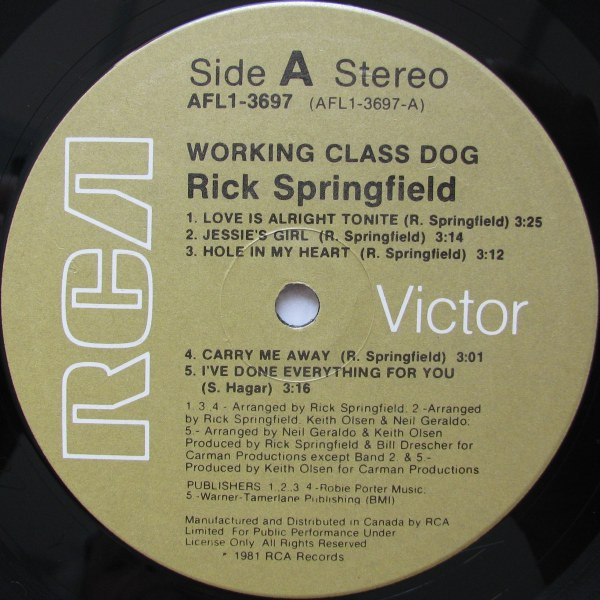 Rick Springfield - Working Class Dog | RCA Victor (AFL1-3697) - 2 Rick Springfield - Working Class Dog | RCA Victor (AFL1-3697) - 2