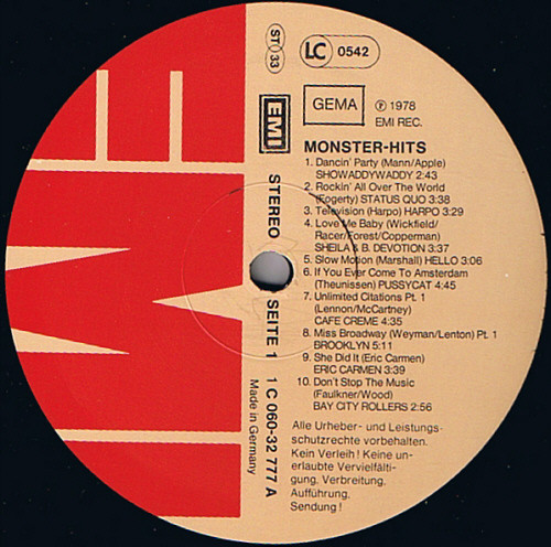 Various - 20 Monster-Hits | EMI Electrola (1C 060-32 777) - 3