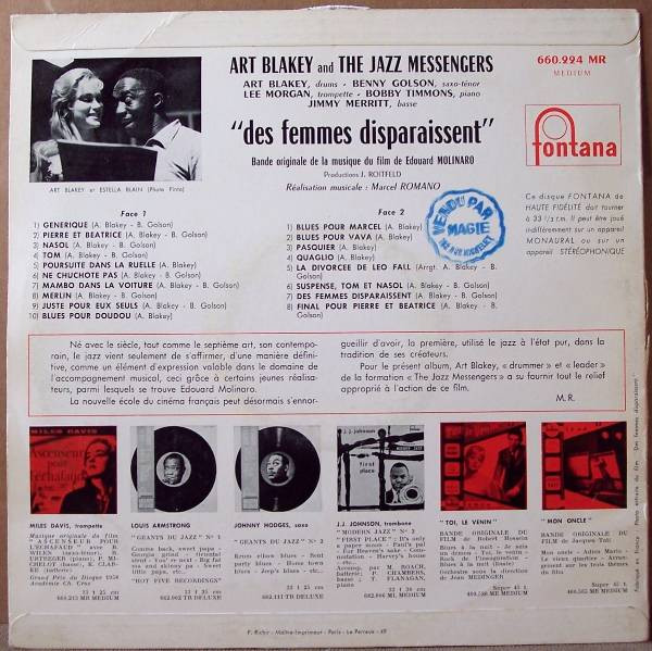 Art Blakey & The Jazz Messengers - Des Femmes Disparaissent | Fontana (660.224 MR) - 2