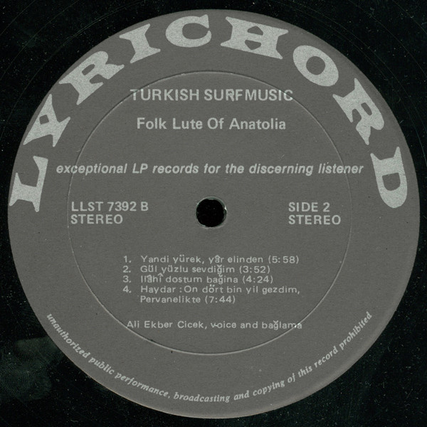 Ali Ekber Çiçek - Turkish Sufi Music (Folk Lute Of Anatolia) | Lyrichord (LLST 7392) - 4