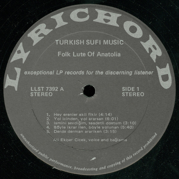 Ali Ekber Çiçek - Turkish Sufi Music (Folk Lute Of Anatolia) | Lyrichord (LLST 7392) - 3