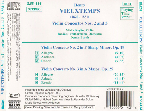Henri Vieuxtemps / Misha Keylin , Janacek Philharmonic Orchestra , Dennis Burkh - Violin Concertos Nos. 2 And 3 | Naxos (8.554114) - 2