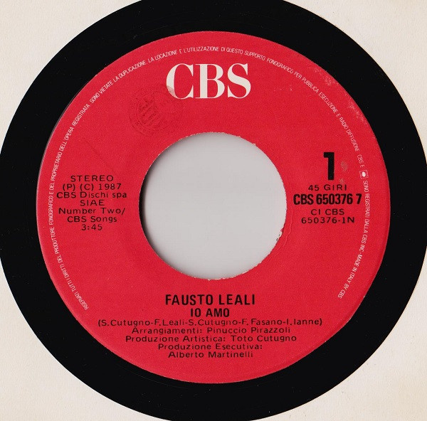 Fausto Leali - Io Amo | CBS (CBS 650376 7) - 3