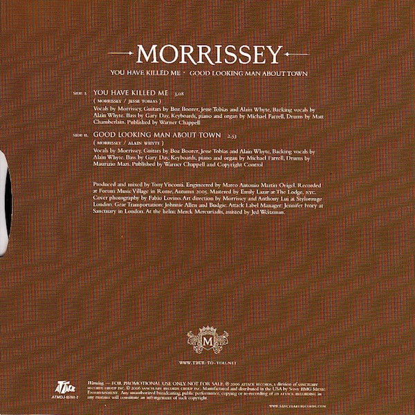 Morrissey - You Have Killed Me / Good Looking Man About Town | Attack Records (ATMDJ-85761-7) - 2 Morrissey - You Have Killed Me / Good Looking Man About Town | Attack Records (ATMDJ-85761-7) - 2