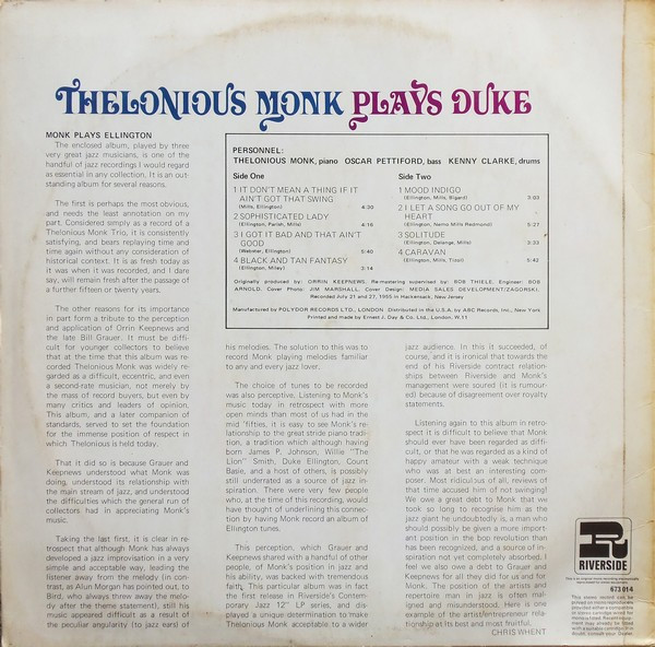 Thelonious Monk - Thelonious Monk Plays Duke | Riverside Records (673 014) - 2 Thelonious Monk - Thelonious Monk Plays Duke | Riverside Records (673 014) - 2