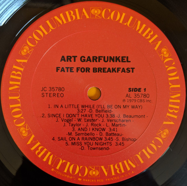 Art Garfunkel - Fate For Breakfast | Columbia (JC 35780) - 3