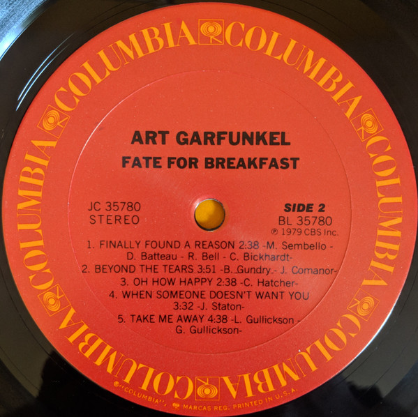 Art Garfunkel - Fate For Breakfast | Columbia (JC 35780) - 4