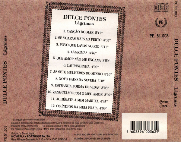 Dulce Pontes - Lágrimas | PE (PE 51.003) - 2