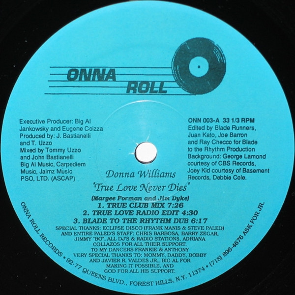 Donna Williams - True Love Never Dies | Onna Roll (ONN 003) - main