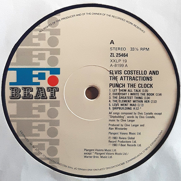 Elvis Costello & The Attractions - Punch The Clock | F-Beat (ZL25464) - 3