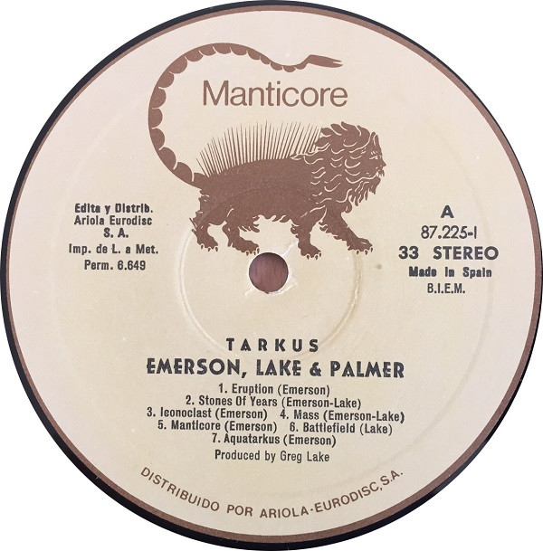 Emerson, Lake & Palmer - Tarkus | Manticore (87225-IE) - 2