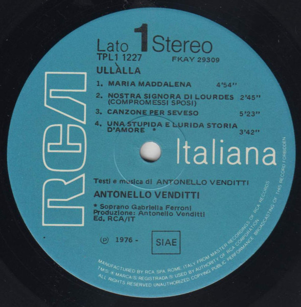 Antonello Venditti - Ullàlla | RCA Italiana (TPL1-1227) - 3 Antonello Venditti - Ullàlla | RCA Italiana (TPL1-1227) - 3
