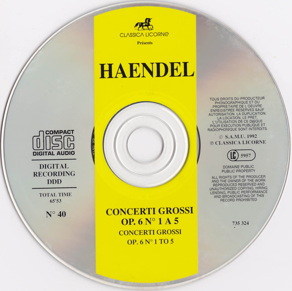 Georg Friedrich Händel - Concerti Grossi Op.6 N° 1 A 5 | Classica Licorne (735 324) - 4