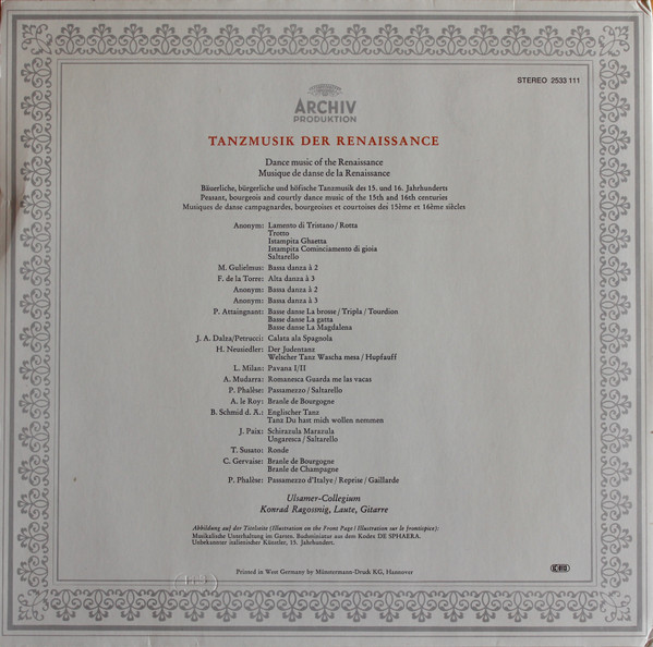 Ulsamer Collegium • Konrad Ragossnig - Tanzmusik Der Renaissance • Dance Music Of The Renaissance • Musique De Danse De La Renaissance | Archiv Produktion (2533 111) - 2 Ulsamer Collegium • Konrad Ragossnig - Tanzmusik Der Renaissance • Dance Music Of The Renaissance • Musique De Danse De La Renaissance | Archiv Produktion (2533 111) - 2
