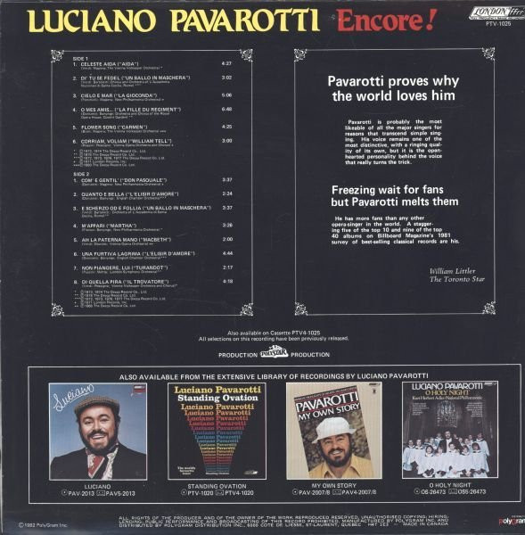 Luciano Pavarotti - Encore! | London Records (PTV 1025) - 2 Luciano Pavarotti - Encore! | London Records (PTV 1025) - 2