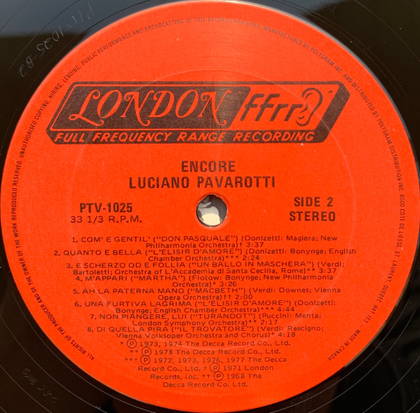 Luciano Pavarotti - Encore! | London Records (PTV 1025) - 4 Luciano Pavarotti - Encore! | London Records (PTV 1025) - 4