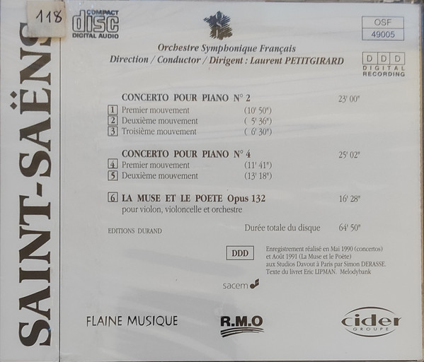 Camille Saint-Saëns / Orchestre Symphonique Français , Direction : Laurent Petitgirard - Concertos Pour Piano Et Orchestre - La Muse Et Le Poète | OSF (49005) - 2