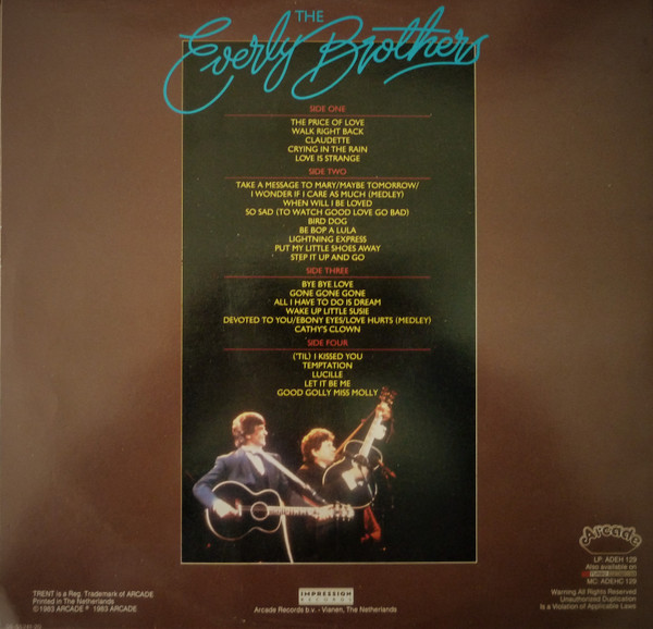 Everly Brothers - Reunion Concert (Recorded Live At The Albert Hall September 23rd 1983) | Arcade (ADEH 129) - 2 Everly Brothers - Reunion Concert (Recorded Live At The Albert Hall September 23rd 1983) | Arcade (ADEH 129) - 2