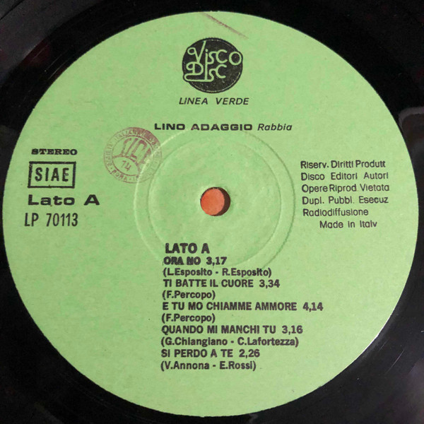 Lino Adaggio - Rabbia | Visco Disc (LP 70113) - 4