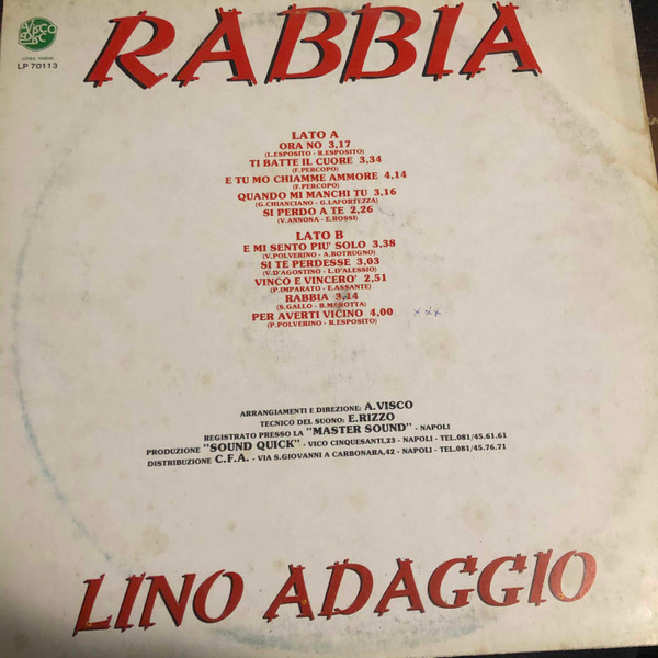 Lino Adaggio - Rabbia | Visco Disc (LP 70113) - 2