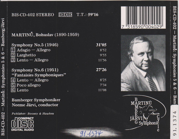Bohuslav Martinů - Bamberger Symphoniker , Neeme Järvi - Symphonies No.5 & No.6 | BIS (BIS-CD-402) - 2