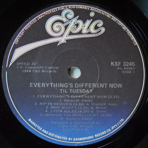 'Til Tuesday - Everything's Different Now | Epic (KSF 3245) - 3 'Til Tuesday - Everything's Different Now | Epic (KSF 3245) - 3