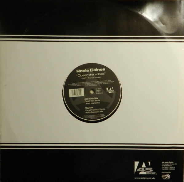 Rosie Gaines - Closer Than Close (2001 Trance Edition) | A45 Music (0108220A45) - 2