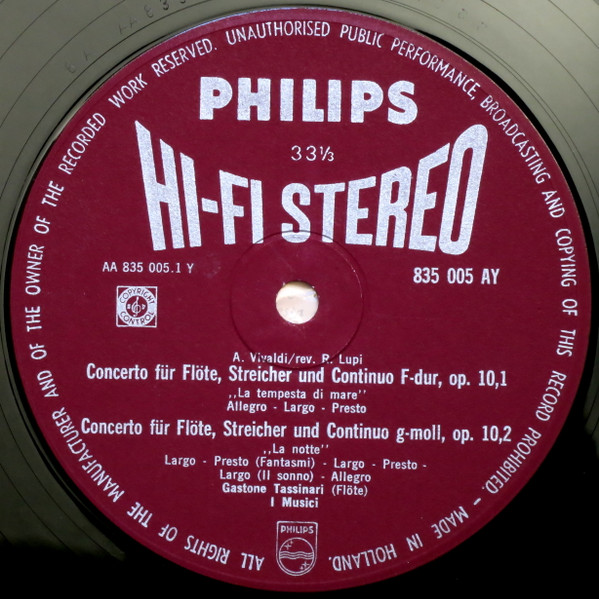 I Musici , Gastone Tassinari - Antonio Vivaldi - 4 Concerti Für Flöte, Streicher Und Continuo Aus Op. 10 Nr. 1, 2, 3 Und 5 | Philips (835 005 AY) - 3 I Musici , Gastone Tassinari - Antonio Vivaldi - 4 Concerti Für Flöte, Streicher Und Continuo Aus Op. 10 Nr. 1, 2, 3 Und 5 | Philips (835 005 AY) - 3