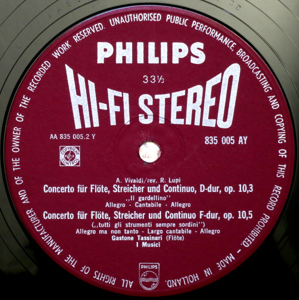 I Musici , Gastone Tassinari - Antonio Vivaldi - 4 Concerti Für Flöte, Streicher Und Continuo Aus Op. 10 Nr. 1, 2, 3 Und 5 | Philips (835 005 AY) - 4 I Musici , Gastone Tassinari - Antonio Vivaldi - 4 Concerti Für Flöte, Streicher Und Continuo Aus Op. 10 Nr. 1, 2, 3 Und 5 | Philips (835 005 AY) - 4