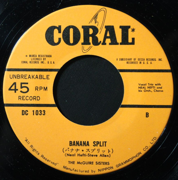 McGuire Sisters - Sugartime / Banana Split | Coral (DC-1033) - 3