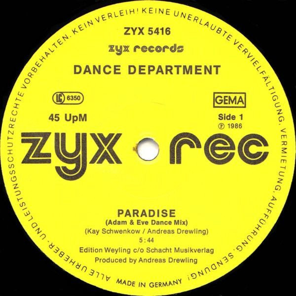 Dance Department - Paradise (Adam & Eve Dance Mix) | ZYX Records (ZYX 5416) - 3