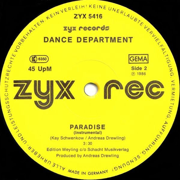 Dance Department - Paradise (Adam & Eve Dance Mix) | ZYX Records (ZYX 5416) - 4