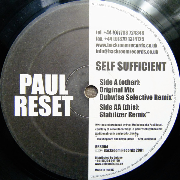 Paul Reset - Self Sufficient | Backroom Records (BRR004) - main Paul Reset - Self Sufficient | Backroom Records (BRR004) - main