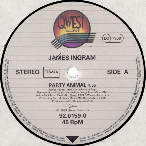 James Ingram - Party Animal | Qwest Records (92-0159-0) - 3
