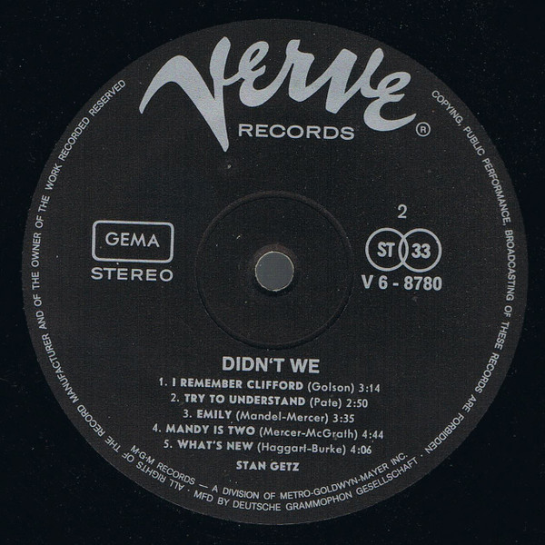 Stan Getz - Didn't We | Verve Records (V6-8780) - 3