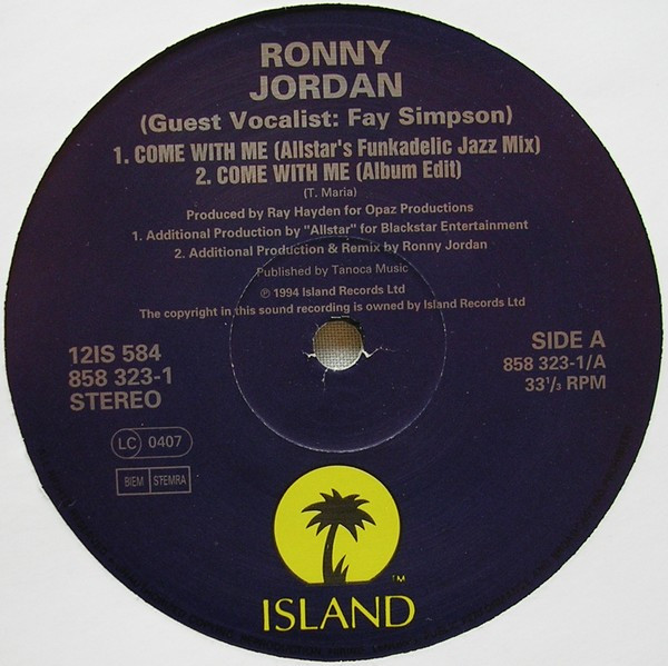 Ronny Jordan - Come With Me | Island Records (12 IS 584) - 3 Ronny Jordan - Come With Me | Island Records (12 IS 584) - 3