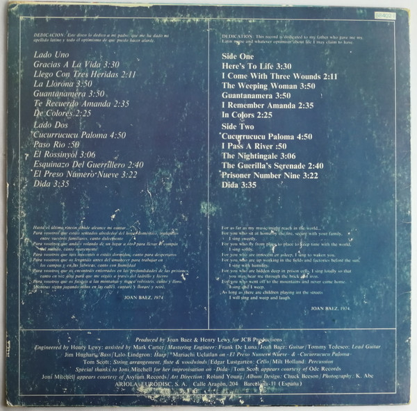 Joan Baez - Gracias A La Vida = Here's To Life | A&M Records (88402-I) - 2
