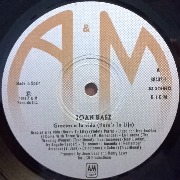 Joan Baez - Gracias A La Vida = Here's To Life | A&M Records (88402-I) - 3