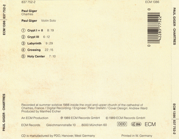 Paul Giger - Chartres | ECM Records (ECM 1386) - 2 Paul Giger - Chartres | ECM Records (ECM 1386) - 2
