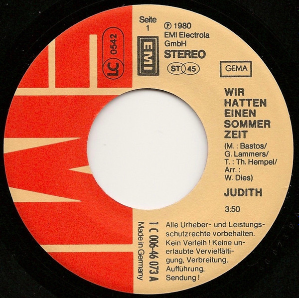 Judit Szűcs - Wir Hatten Einen Sommer Zeit | EMI (1C 006-46 073) - 2