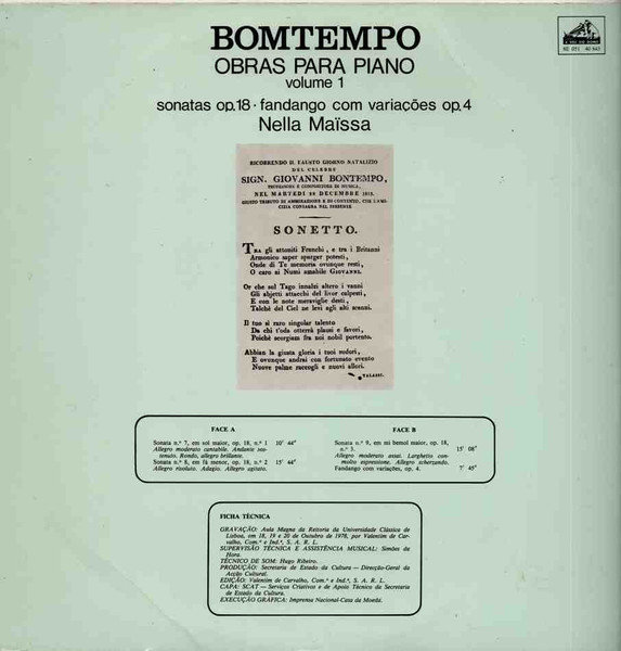 João Domingos Bomtempo , Nella Maissa - Obras Para Piano – Volume 1 | A Voz Do Dono (8E 051 40 843) - 2
