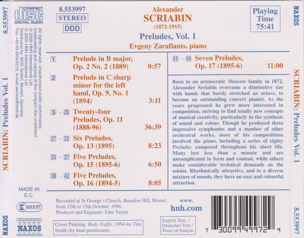 Alexander Scriabine - Evgeny Zarafiants - Preludes, Vol. 1: 24 Preludes, Op. 11 • 5 Preludes, Op. 15 • Prelude For The Left Hand, Op. 9, No. 1 | Naxos (8.553997) - 2