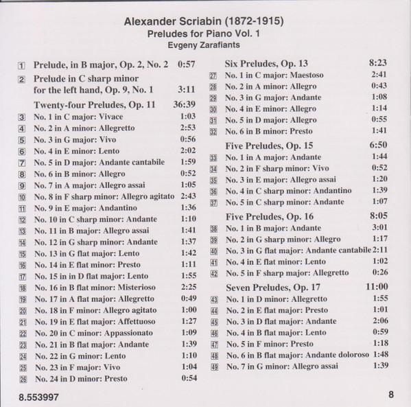 Alexander Scriabine - Evgeny Zarafiants - Preludes, Vol. 1: 24 Preludes, Op. 11 • 5 Preludes, Op. 15 • Prelude For The Left Hand, Op. 9, No. 1 | Naxos (8.553997) - 3