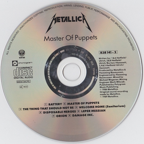 Metallica - Master Of Puppets | Vertigo (838 141-2) - 3