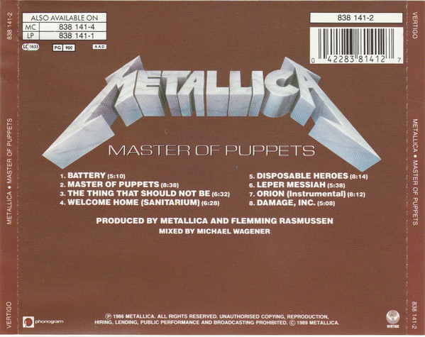 Metallica - Master Of Puppets | Vertigo (838 141-2) - 2