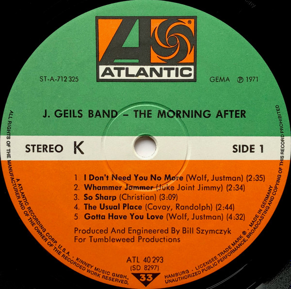 The J. Geils Band - The Morning After | Atlantic (ATL 40 293) - 3