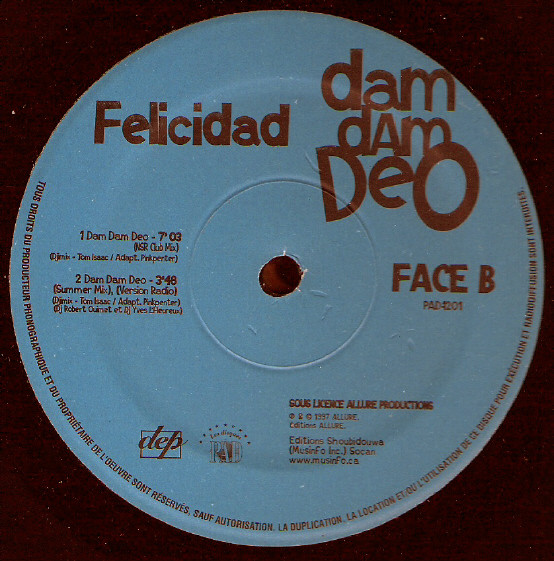 Felicidad - Dam Dam Deo | Les Disques PAD (PAD-1201) - 2 Felicidad - Dam Dam Deo | Les Disques PAD (PAD-1201) - 2