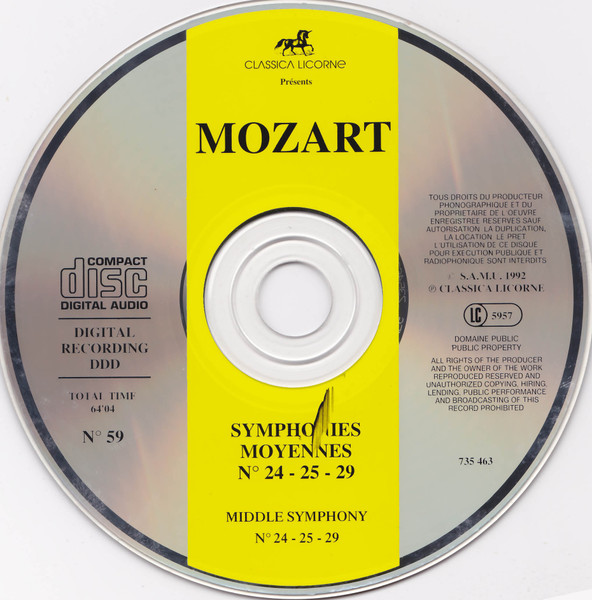 Wolfgang Amadeus Mozart - Symphonies Moyennes - No. 24 - 25 -29 | Classica Licorne (735 463) - 3