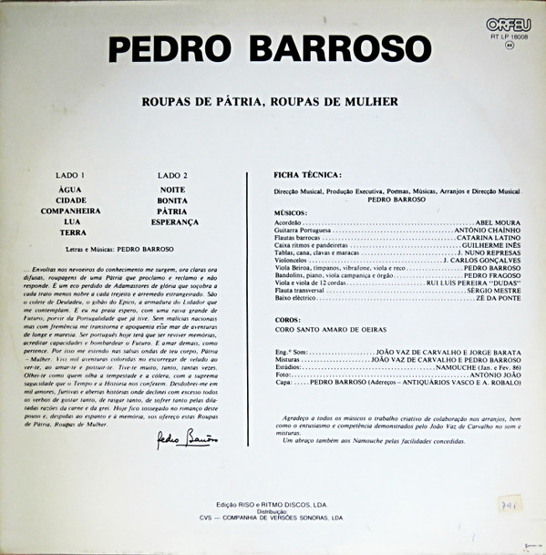 Pedro Barroso - Roupas De Pátria, Roupas De Mulher | Orfeu (RT LP 18008)
